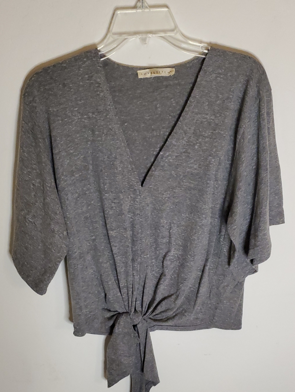 lovestitch Gray Tie-Front V-Neck Blouse